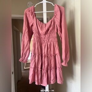 Trixi-Dusty Pink Long Sleeve Tiered Mini Dress